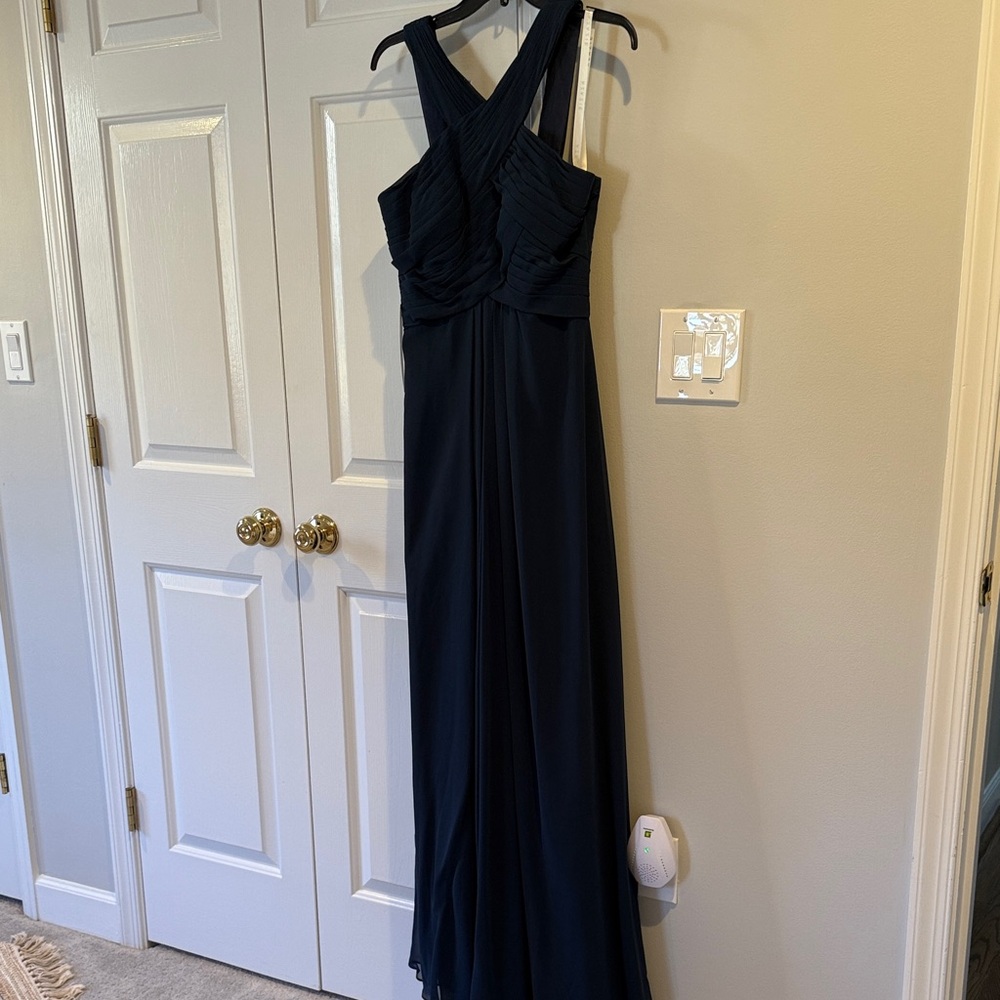 NWT Azazie Dark Blue Maxi Dress. Chiffon Matching Shawl Included.